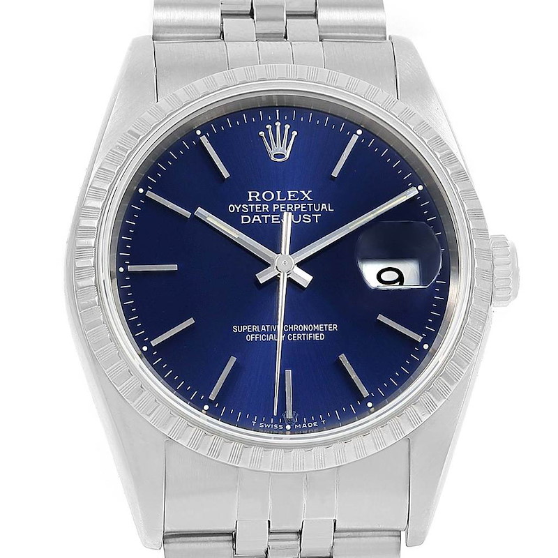 Rolex Datejust Steel Blue Baton Dial Automatic Steel Mens Watch 16220 SwissWatchExpo