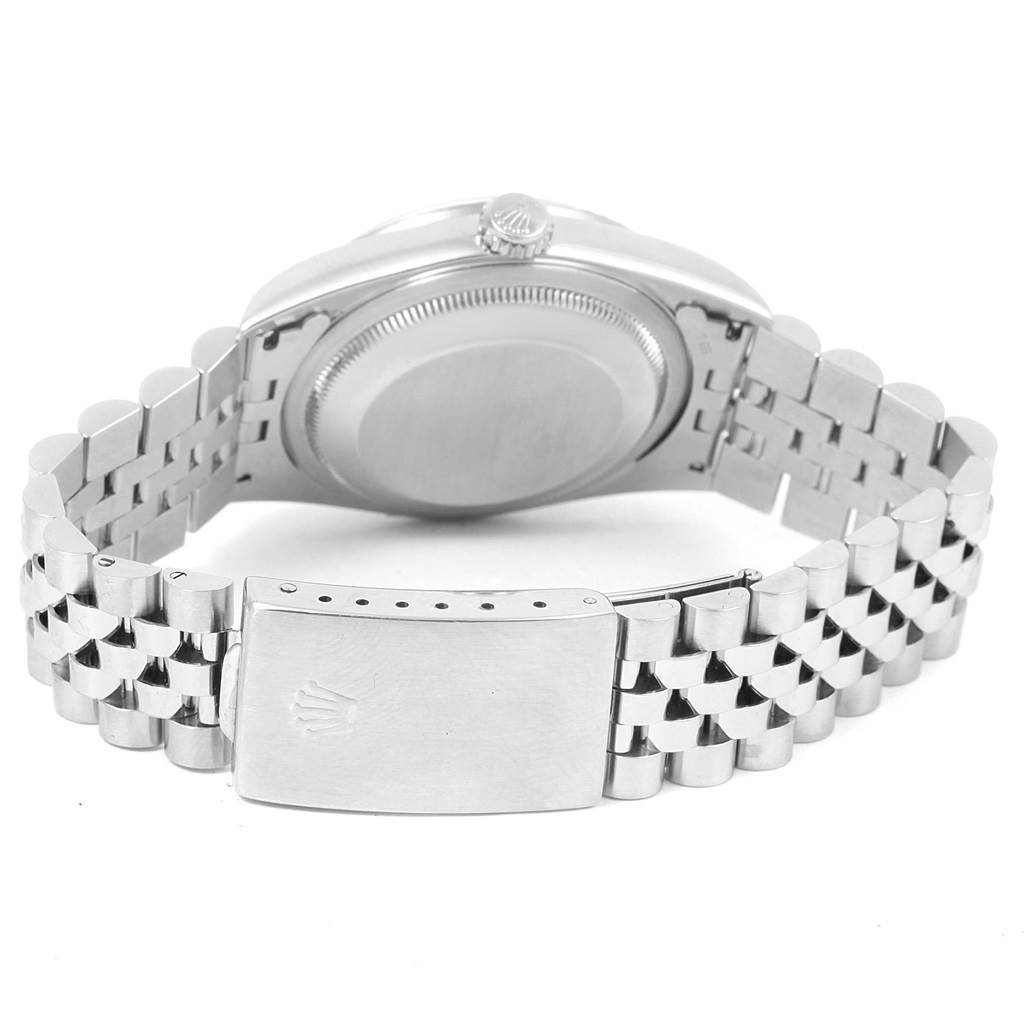 The image shows the case back and bracelet clasp of a Rolex Datejust 16220 Men's Stainless Steel Blue Dial 16220 Men's Stainless Steel Blue Dial model watch from a rear angle.