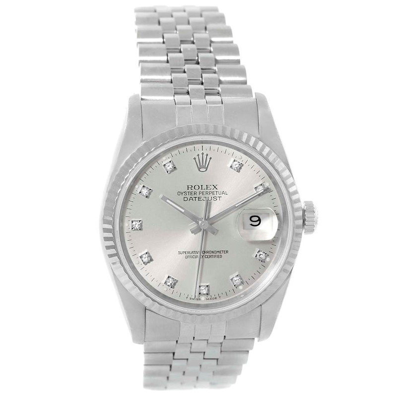 Rolex Datejust Steel White Gold Diamond Dial Unisex Watch 16234 SwissWatchExpo
