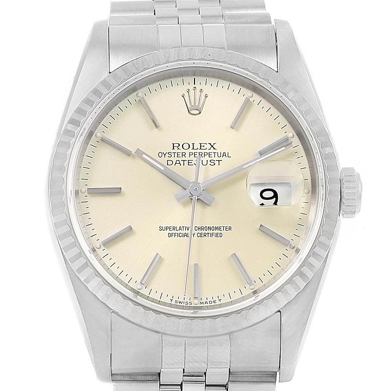 Rolex Datejust Steel 18K White Gold Jubilee Bracelet Watch 16234 SwissWatchExpo