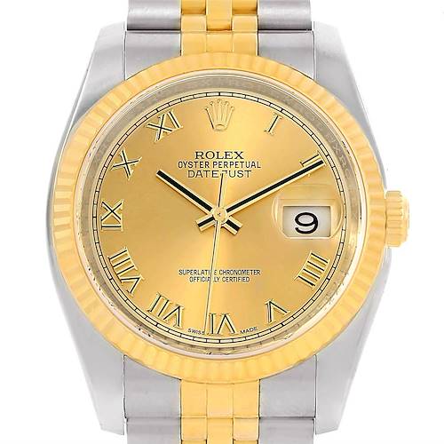 Photo of Rolex Datejust Steel Yellow Gold Roman Dial Mens Watch 116233
