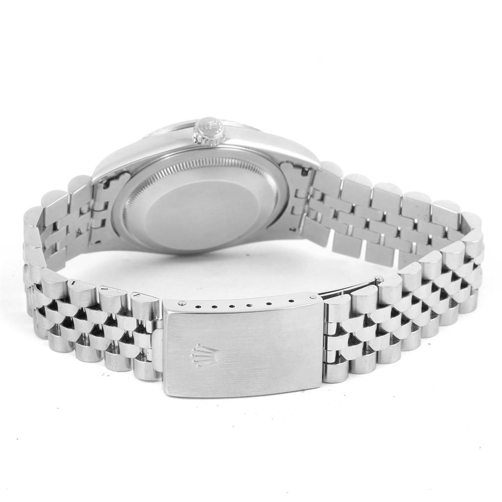 The image shows the back side of a Rolex Datejust 16234 Men's Stainless Steel Silver Dial 16234 Men's Stainless Steel Silver Dial watch, focusing on the case back and the bracelet with the clasp.