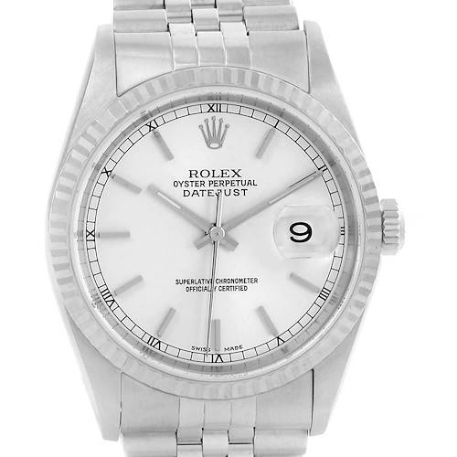 Photo of Rolex Datejust Silver Baton Dial Steel White Gold Unisex Watch 16234