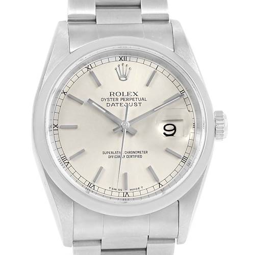 Photo of Rolex Datejust Silver Baton Dial Oyster Bracelet Mens Watch 16200