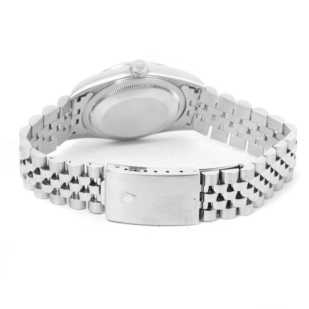 This image shows the back view of the Rolex Datejust 16234 Men's Stainless Steel White Dial 16234 Men's Stainless Steel White Dial, focusing on the bracelet and clasp.