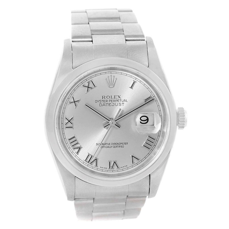 Rolex Datejust Silver Roman Dial Oyster Bracelet Mens Watch 16200 SwissWatchExpo