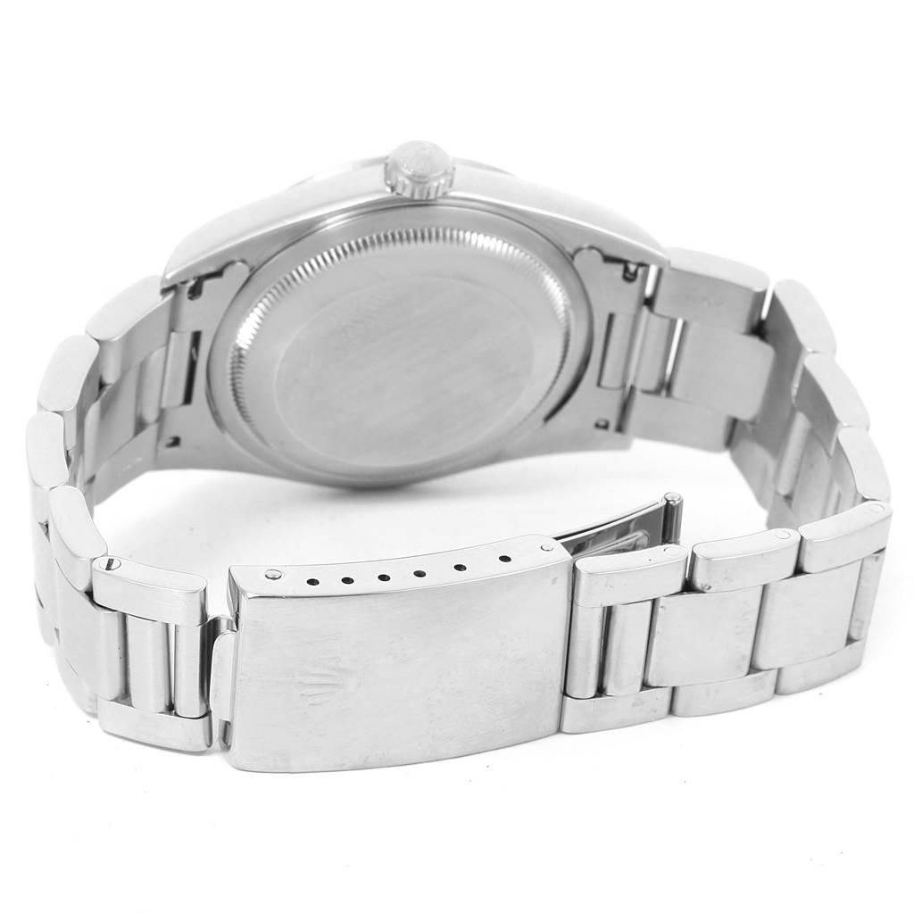 The image shows the back and clasp of a Rolex Datejust 16200 Men's Stainless Steel Silver Dial 16200 Men's Stainless Steel Silver Dial watch, highlighting the bracelet and case back.