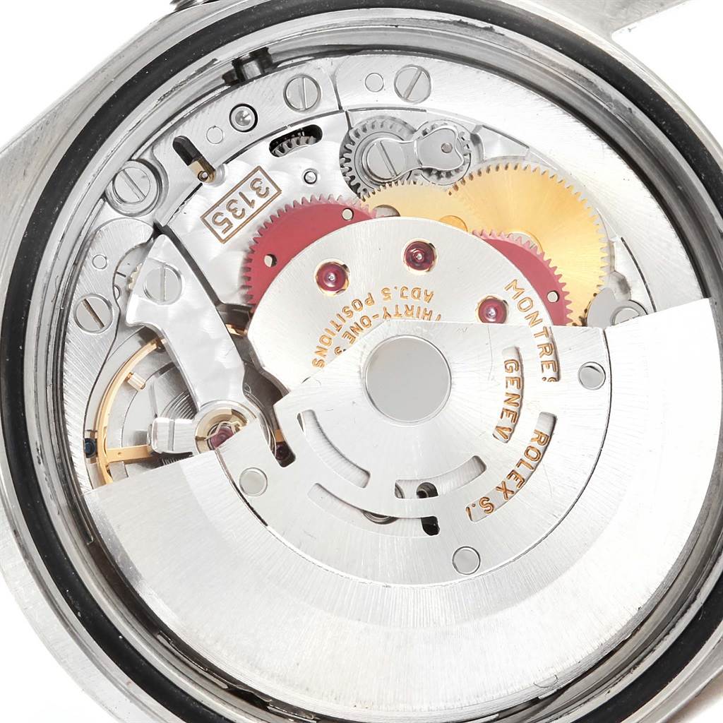 This image shows the internal mechanism of a Rolex Datejust 16200 Men's Stainless Steel Silver Dial 16200 Men's Stainless Steel Silver Dial watch at a close-up, detailed angle.
