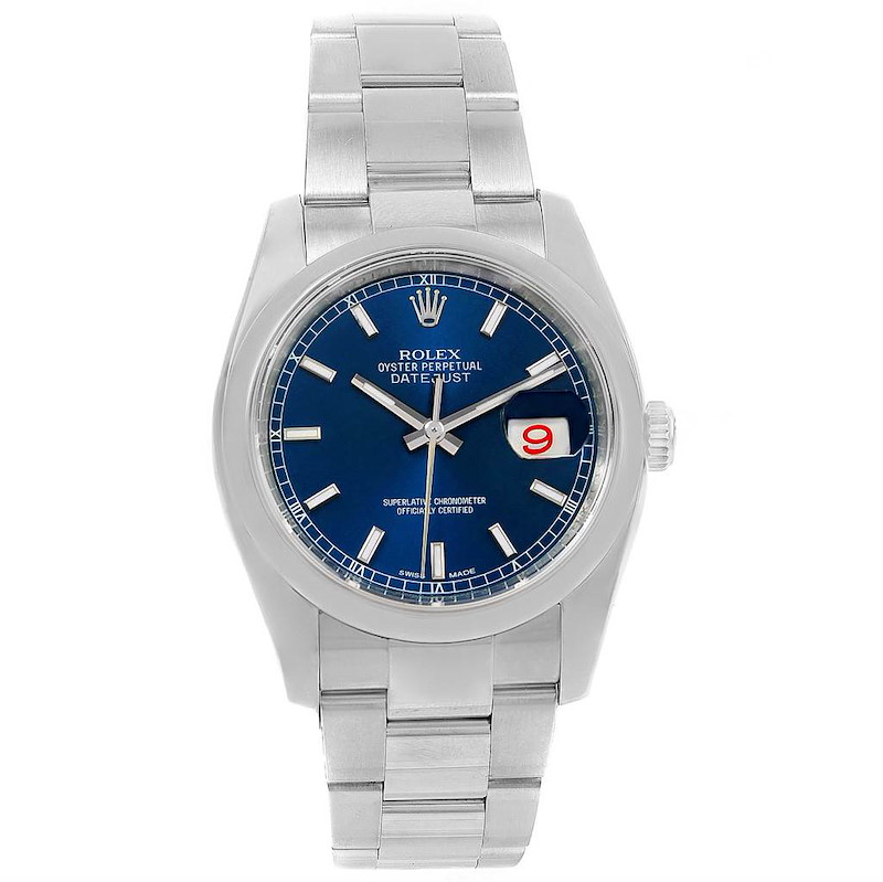 Rolex Datejust Steel Blue Baton Dial Mens Watch 116200 Box SwissWatchExpo