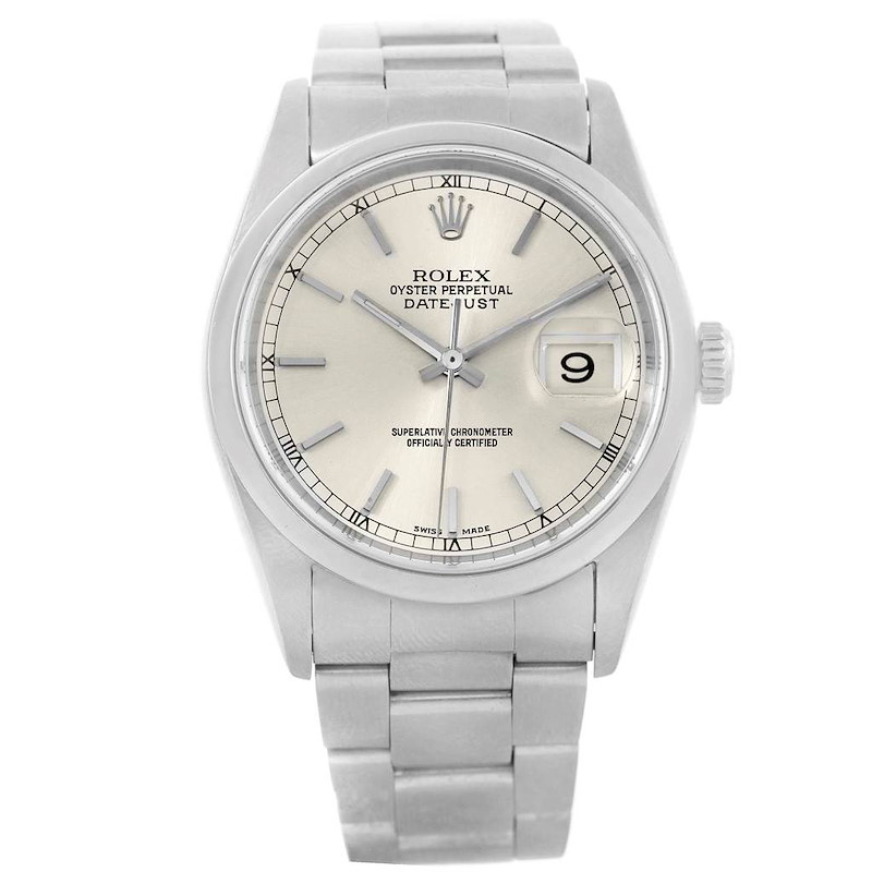 Rolex Datejust Silver Dial Domed Bezel Steel Mens Watch 16200 SwissWatchExpo