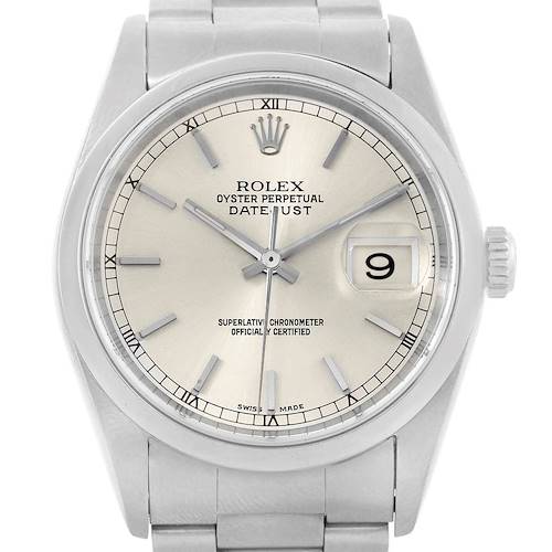 Photo of Rolex Datejust Silver Dial Domed Bezel Steel Mens Watch 16200