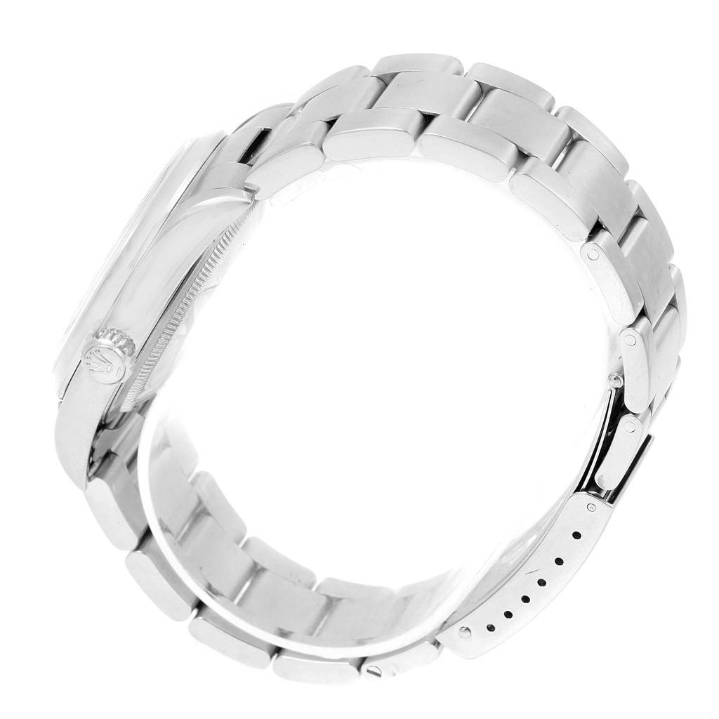 This image shows a side view of the bracelet, case, and crown of a Rolex Datejust 16200 Men's Stainless Steel Silver Dial 16200 Men's Stainless Steel Silver Dial watch.