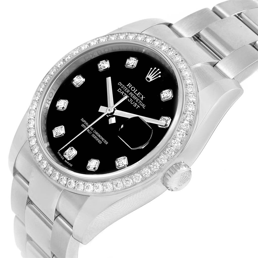Rolex Datejust Black Diamond Dial Bezel Unisex Watch 116244 Box Papers