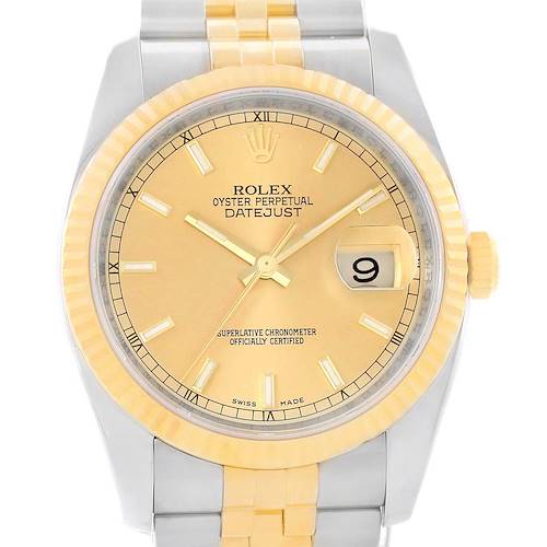 Photo of Rolex Datejust Steel 18K Yellow Gold Baton Dial Watch 116233