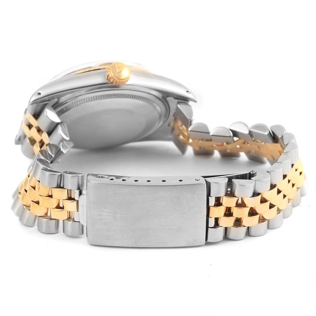 This image shows the back and side profile of a Rolex Datejust 16013 Men's Stainless Steel Champagne Dial 16013 Men's Stainless Steel Champagne Dial watch, featuring the clasp and part of the bracelet.