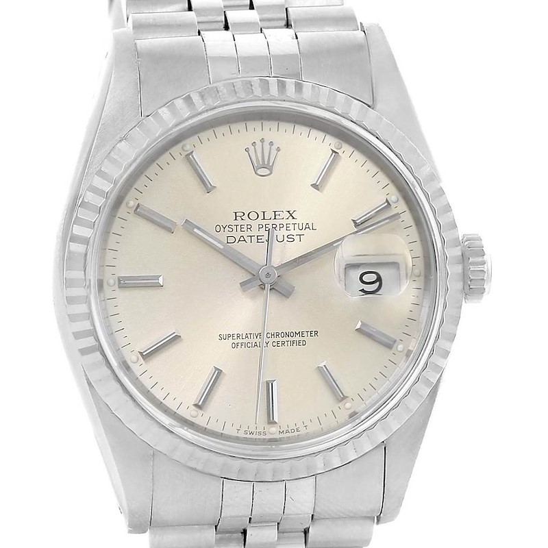 Rolex Datejust Silver Dial Steel White Gold Automatic Watch 16234 SwissWatchExpo