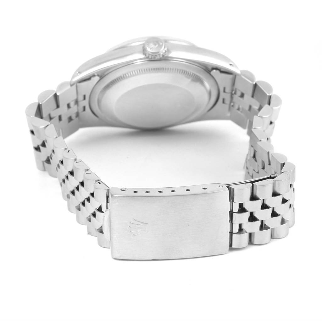 The image shows the back view of a Rolex Datejust 16234 Men's Stainless Steel Silver Dial 16234 Men's Stainless Steel Silver Dial watch, highlighting the case back and bracelet with the clasp.