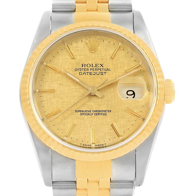Rolex Datejust Steel 18K Yellow Gold Linen Dial Mens Watch 16233 SwissWatchExpo