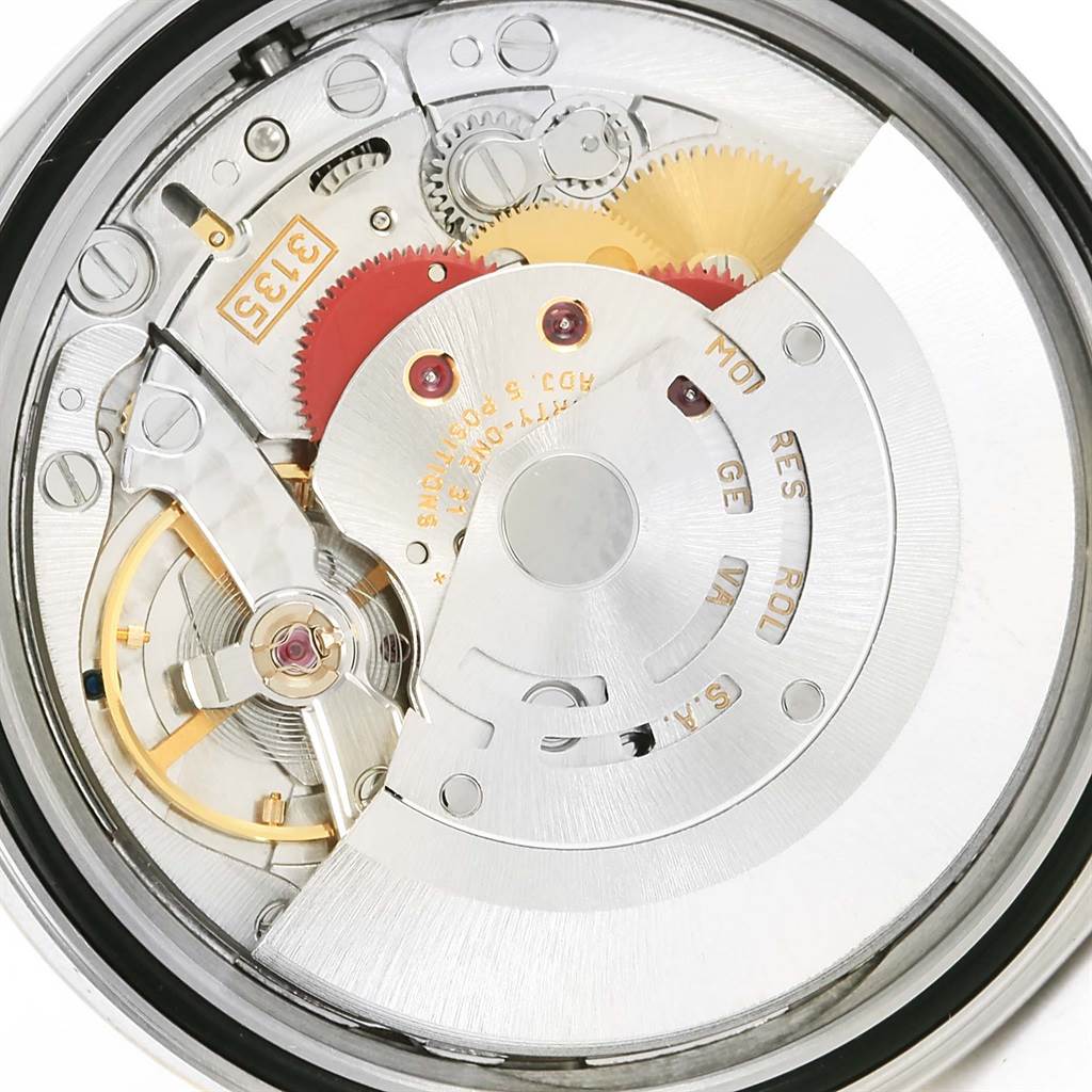 This image shows the internal mechanical movement of a Rolex Datejust 16233 Men's Steel and Gold (two tone) Champagne Dial 16233 Men's Steel and Gold (two tone) Champagne Dial watch, viewed from the caseback angle.