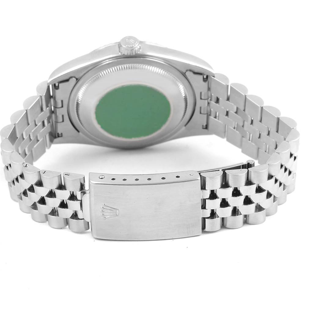 The image shows the back view of a Rolex Datejust 16234 Men's Stainless Steel Silver Dial 16234 Men's Stainless Steel Silver Dial watch, focusing on the clasp, case back, and bracelet.