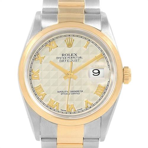 Photo of Rolex Datejust Steel Yellow Gold Ivory Pyramid Dial Mens Watch 16203