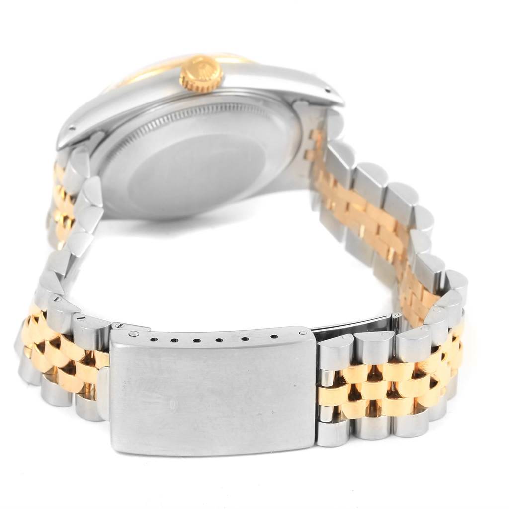 The image shows the back and side angle of the Rolex Datejust 16233 Men's Steel and Gold (two tone) Blue Dial 16233 Men's Steel and Gold (two tone) Blue Dial watch, specifically highlighting the bracelet and clasp.