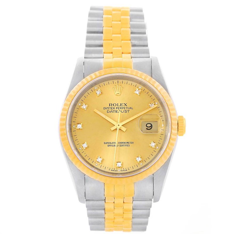 Rolex Datejust 36mm Steel 18K Yellow Gold Diamond Dial Watch 16233 SwissWatchExpo
