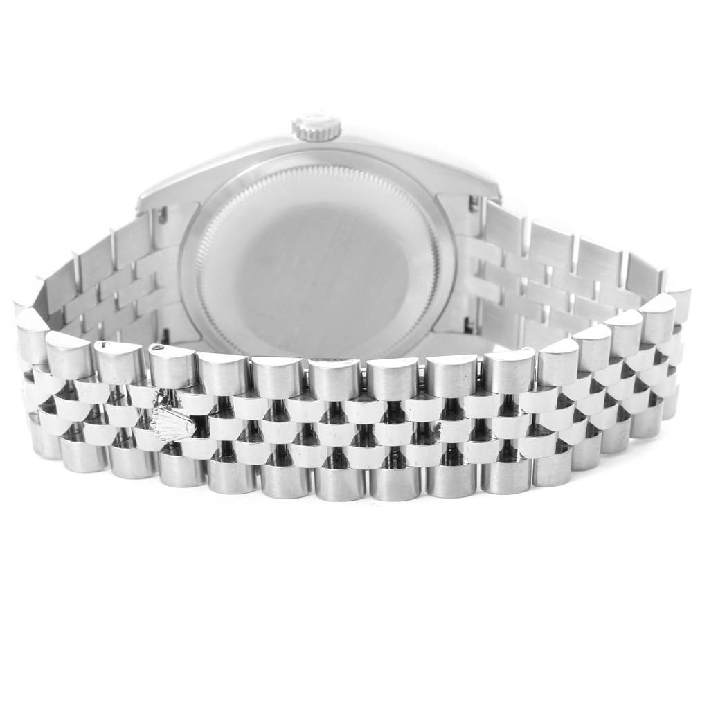 The image shows the back case and bracelet of a Rolex Datejust 116234 Men
s Stainless Steel Blue Dial 116234 Men
s Stainless Steel Blue Dial watch.