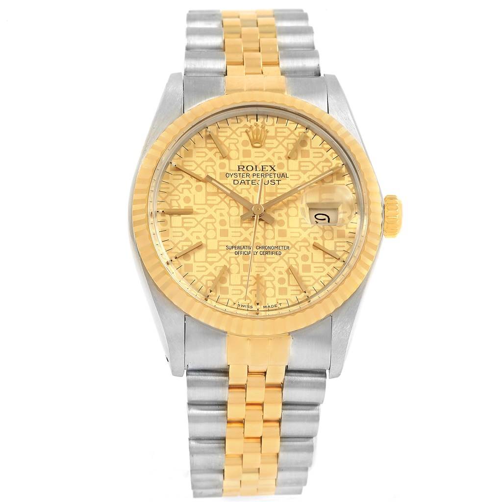 The image shows a Rolex Datejust 16013 Men's Stainless Steel Champagne Dial 16013 Men's Stainless Steel Champagne Dial watch from a frontal angle, highlighting the face, bezel, crown, and bracelet.