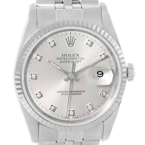 Photo of Rolex Datejust Steel White Gold Silver Diamond Dial Mens 16234