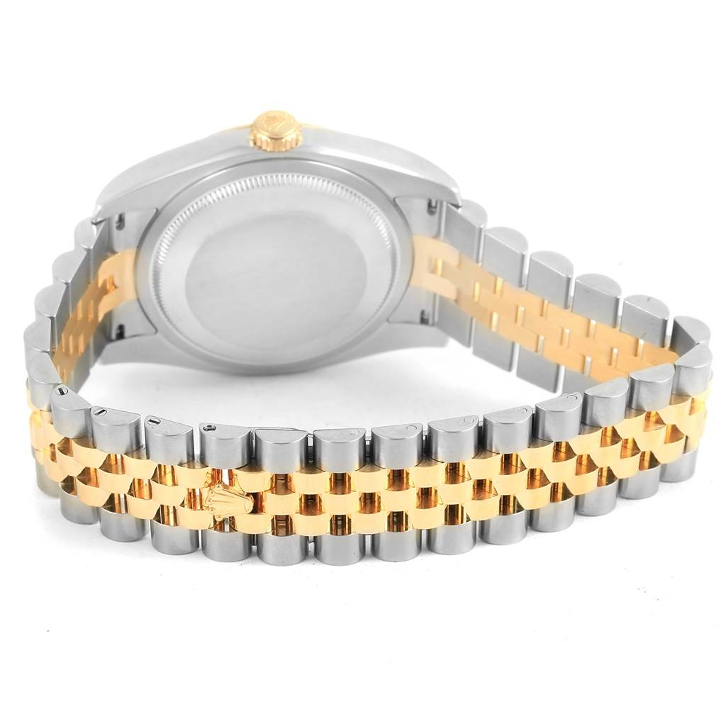 This image shows the back case and bracelet of a Rolex Datejust 116233 Men's Stainless Steel Beige Dial 116233 Men's Stainless Steel Beige Dial watch, featuring a two-tone metal band.