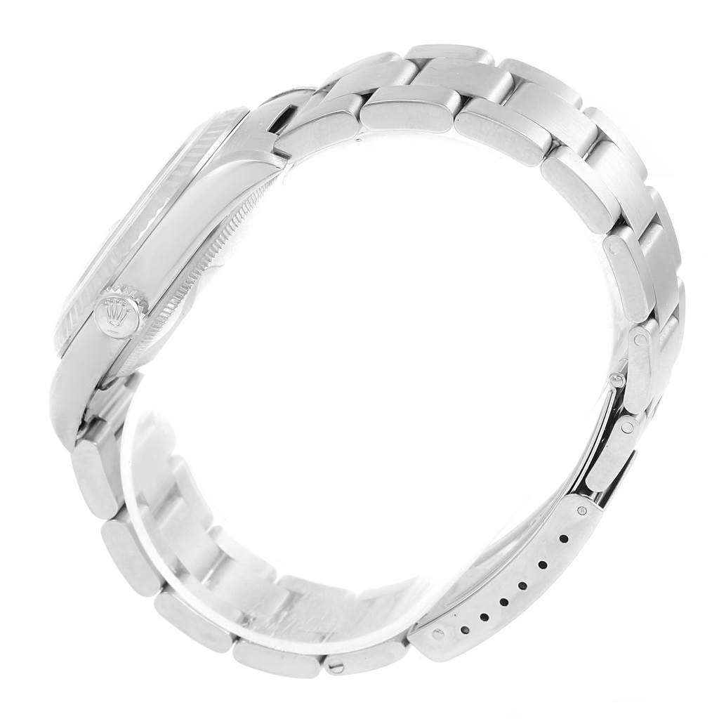 The image shows a side angle of the Rolex Datejust 16234 Men's Stainless Steel Silver Dial 16234 Men's Stainless Steel Silver Dial watch, focusing on the case and bracelet.