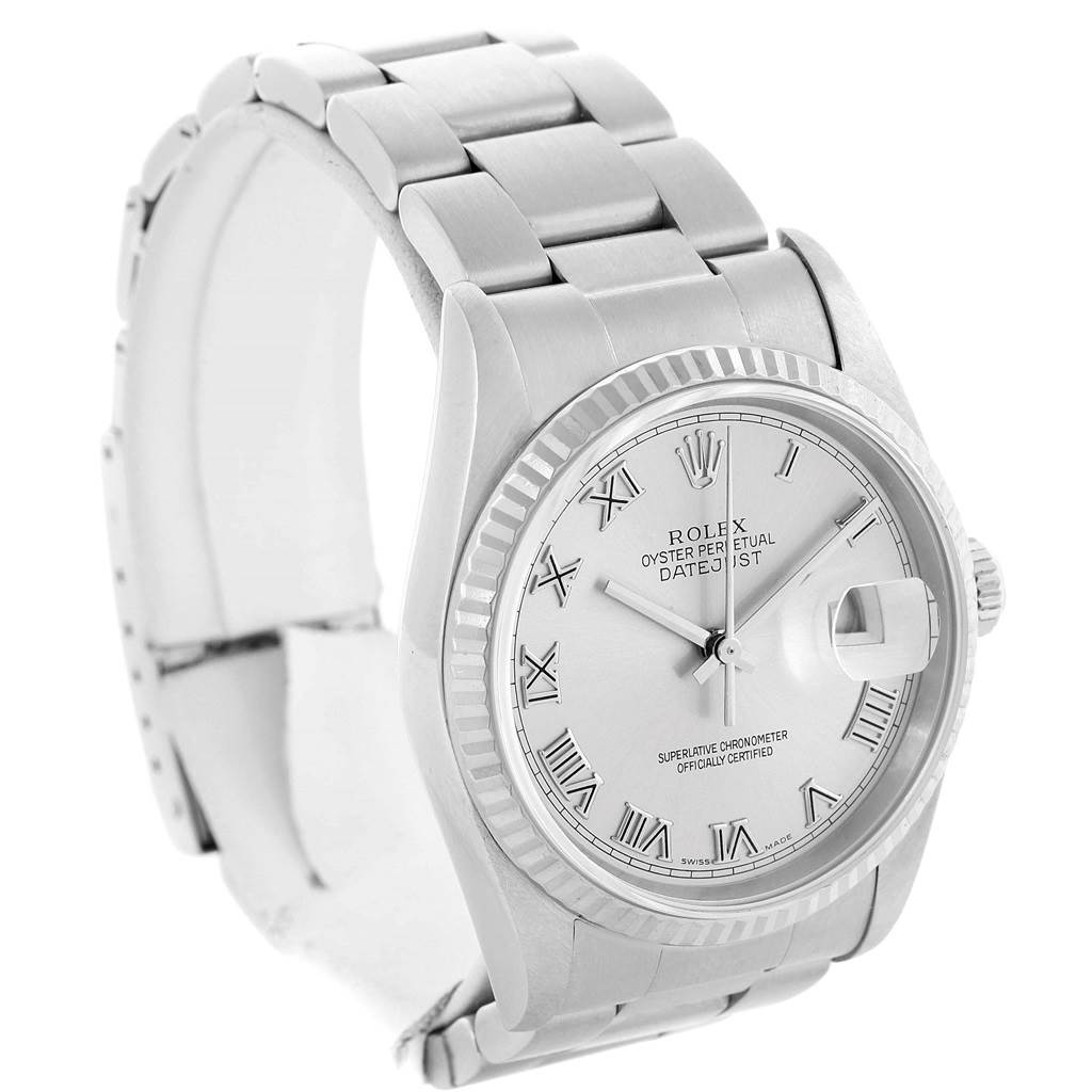 The image shows a front and slightly angled view of a Rolex Datejust 16234 Men's Stainless Steel Silver Dial 16234 Men's Stainless Steel Silver Dial watch, displaying the dial, bezel, and bracelet.
