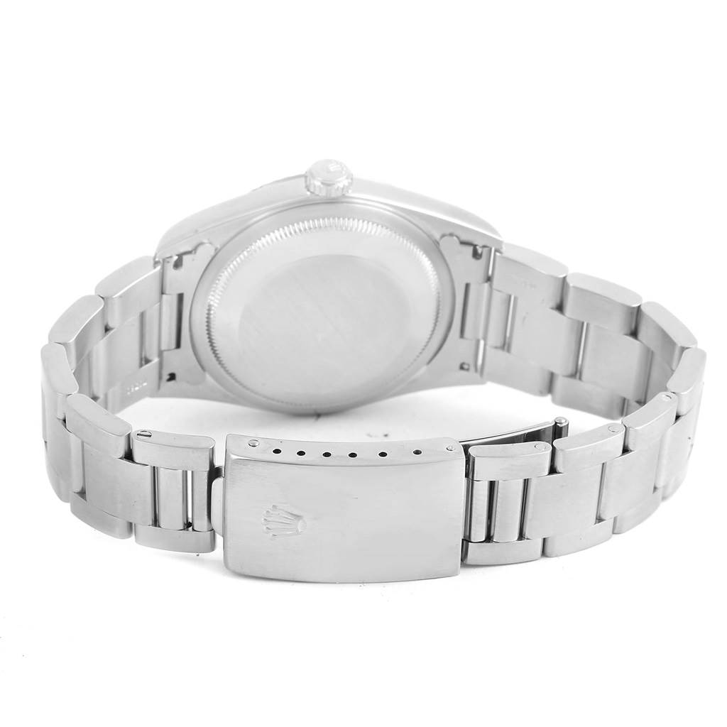 This image shows the back of the Rolex Datejust 16234 Men's Stainless Steel Silver Dial 16234 Men's Stainless Steel Silver Dial watch, including the case back, bracelet, and clasp.