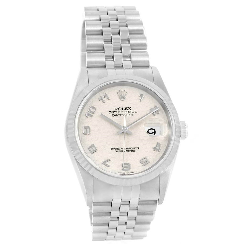 Rolex Datejust Steel White Gold Anniversary Dial Watch 16234 Box Papers SwissWatchExpo