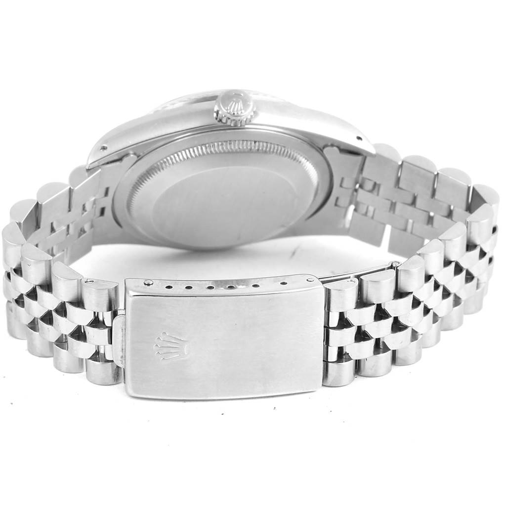 This image shows the back of a Rolex Datejust 16234 Men's Stainless Steel Beige Dial 16234 Men's Stainless Steel Beige Dial watch, highlighting the case back, crown, and Jubilee bracelet with clasp.