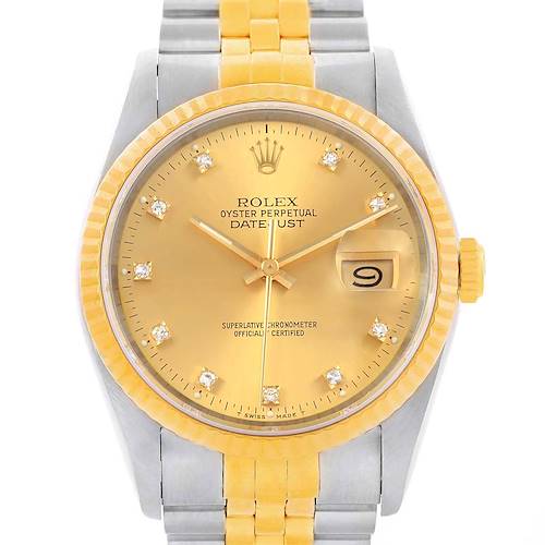 Photo of Rolex Datejust Mens Steel 18K Yellow Gold Diamond Watch 16013