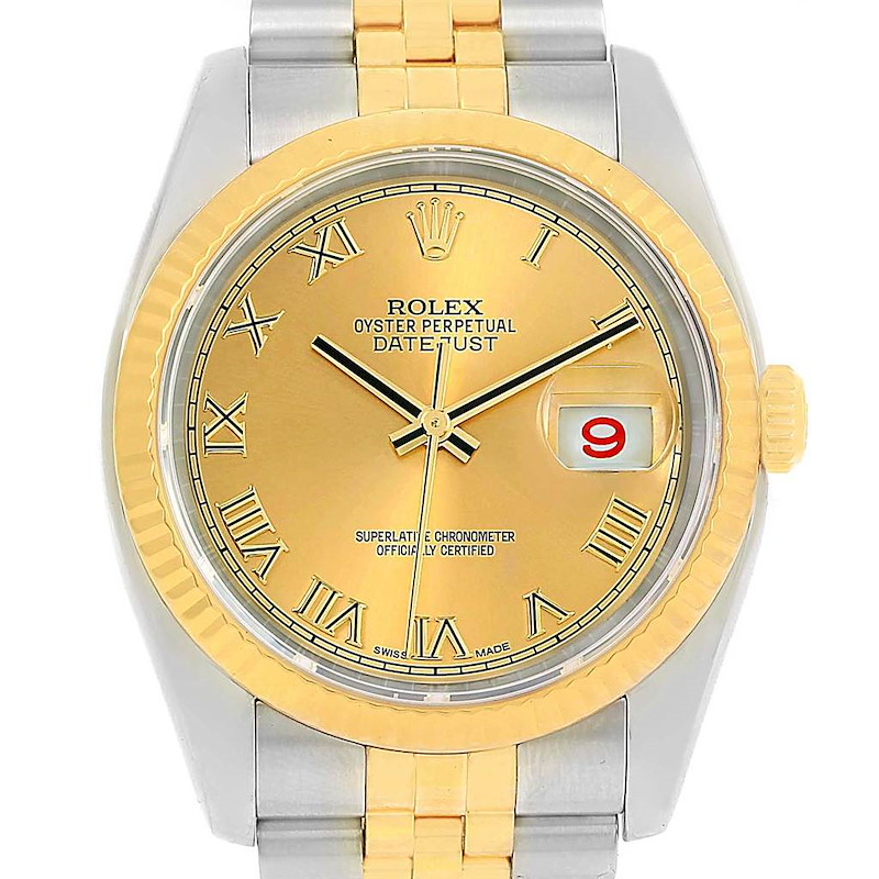 Rolex Datejust Steel 18K Yellow Gold Roman Dial Mens Watch 116233 SwissWatchExpo