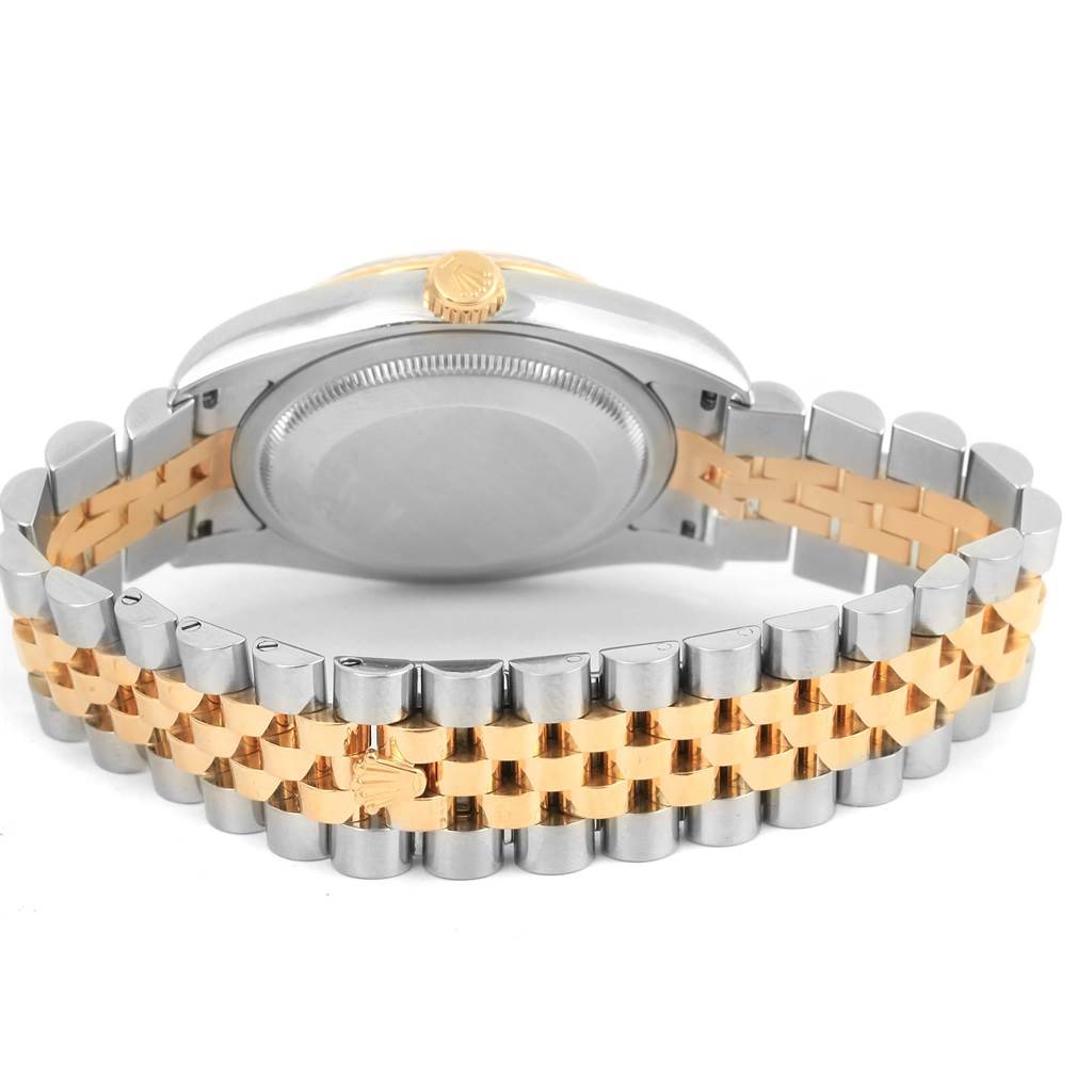 The image shows the back case and two-tone bracelet of a Rolex Datejust 116233 Men's Stainless Steel Champagne Dial 116233 Men's Stainless Steel Champagne Dial watch from a rear angle.