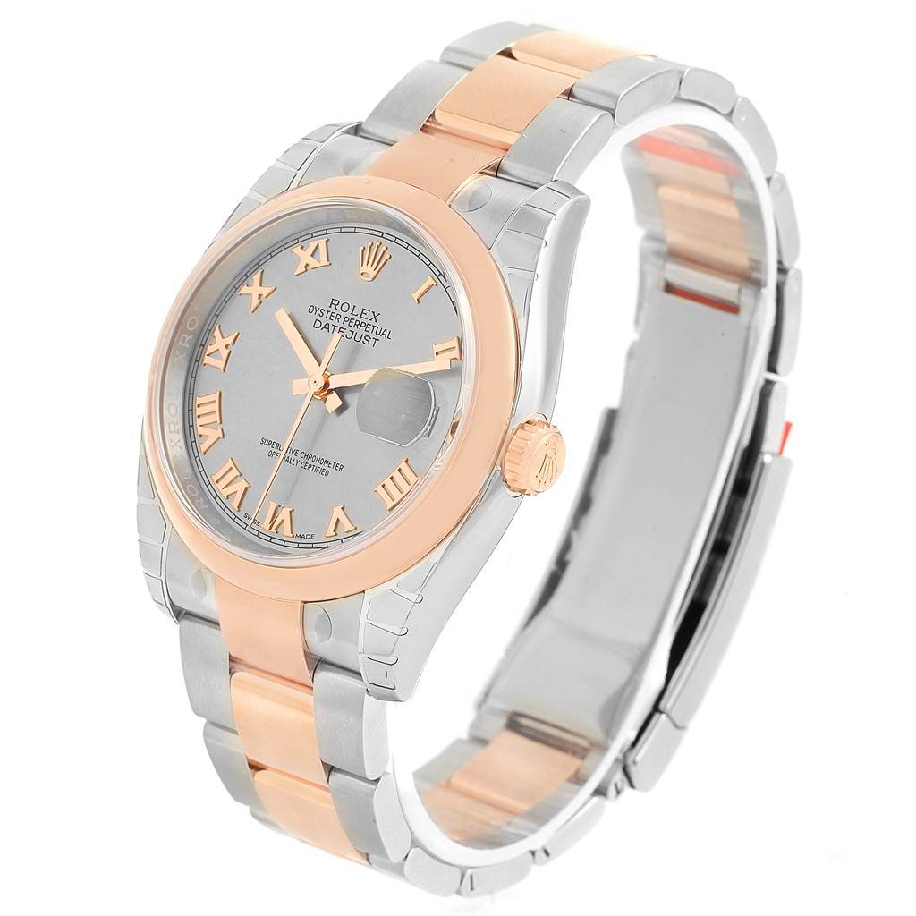 This image shows a Rolex Datejust 116201 Steel and Gold (two tone) Grey Dial 116201 Steel and Gold (two tone) Grey Dial watch from an angled view, displaying the face, bezel, crown, and bracelet.