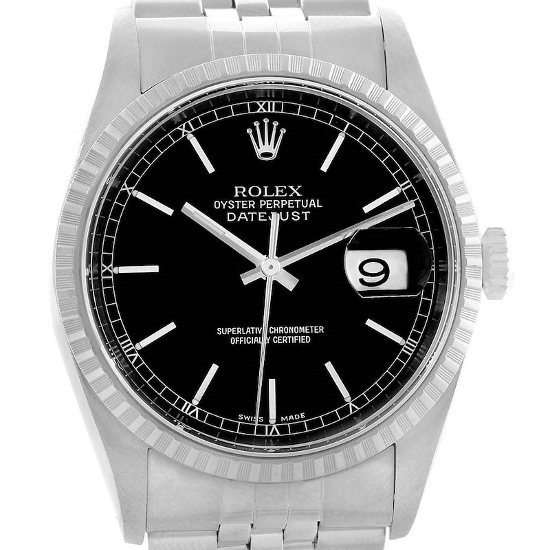 Rolex Datejust Black Dial Automatic Steel Mens Watch 16220 SwissWatchExpo