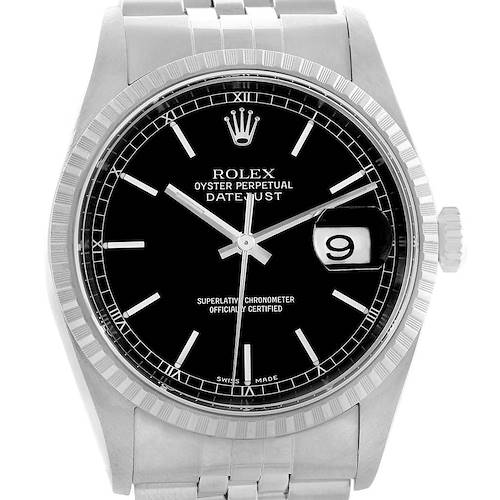 Photo of Rolex Datejust Black Dial Automatic Steel Mens Watch 16220