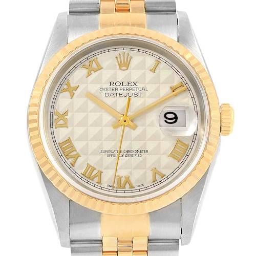 Photo of Rolex Datejust Steel Yellow Gold Ivory Pyramid Dial Mens Watch 16233