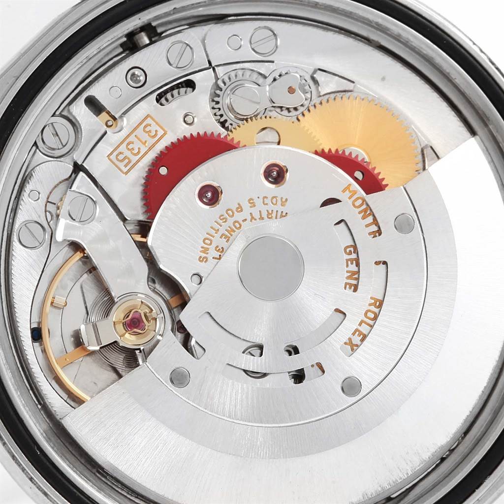 This image shows the inner mechanism (movement) of a Rolex Datejust 16200 Men's Stainless Steel Black Dial 16200 Men's Stainless Steel Black Dial watch viewed from the back.