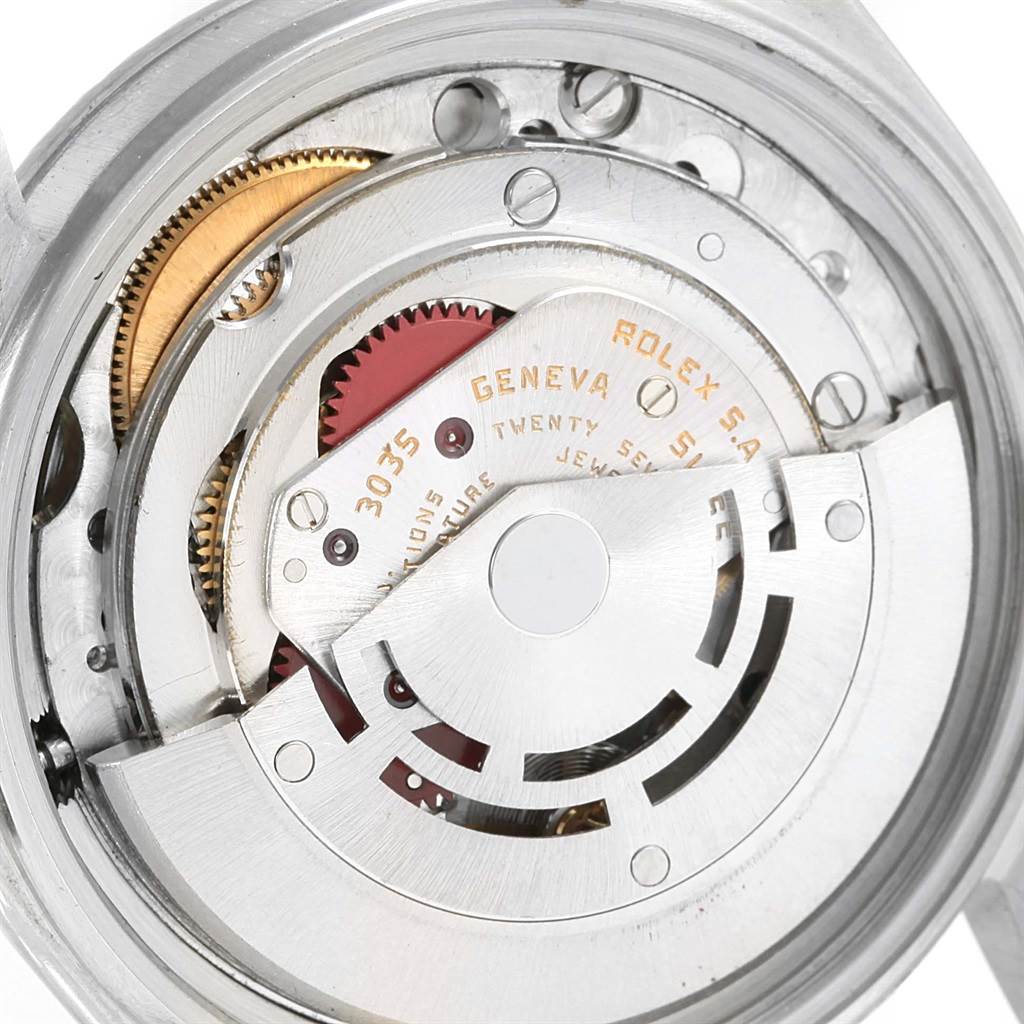 This image shows the movement and intricate internal mechanisms of a Rolex Datejust 16030 Men's Stainless Steel Silver Dial 16030 Men's Stainless Steel Silver Dial watch from an inside angle.