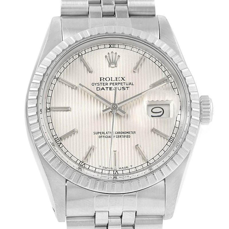 Rolex Datejust 36 Silver Tapestry Dial Steel Mens Watch 16030 SwissWatchExpo