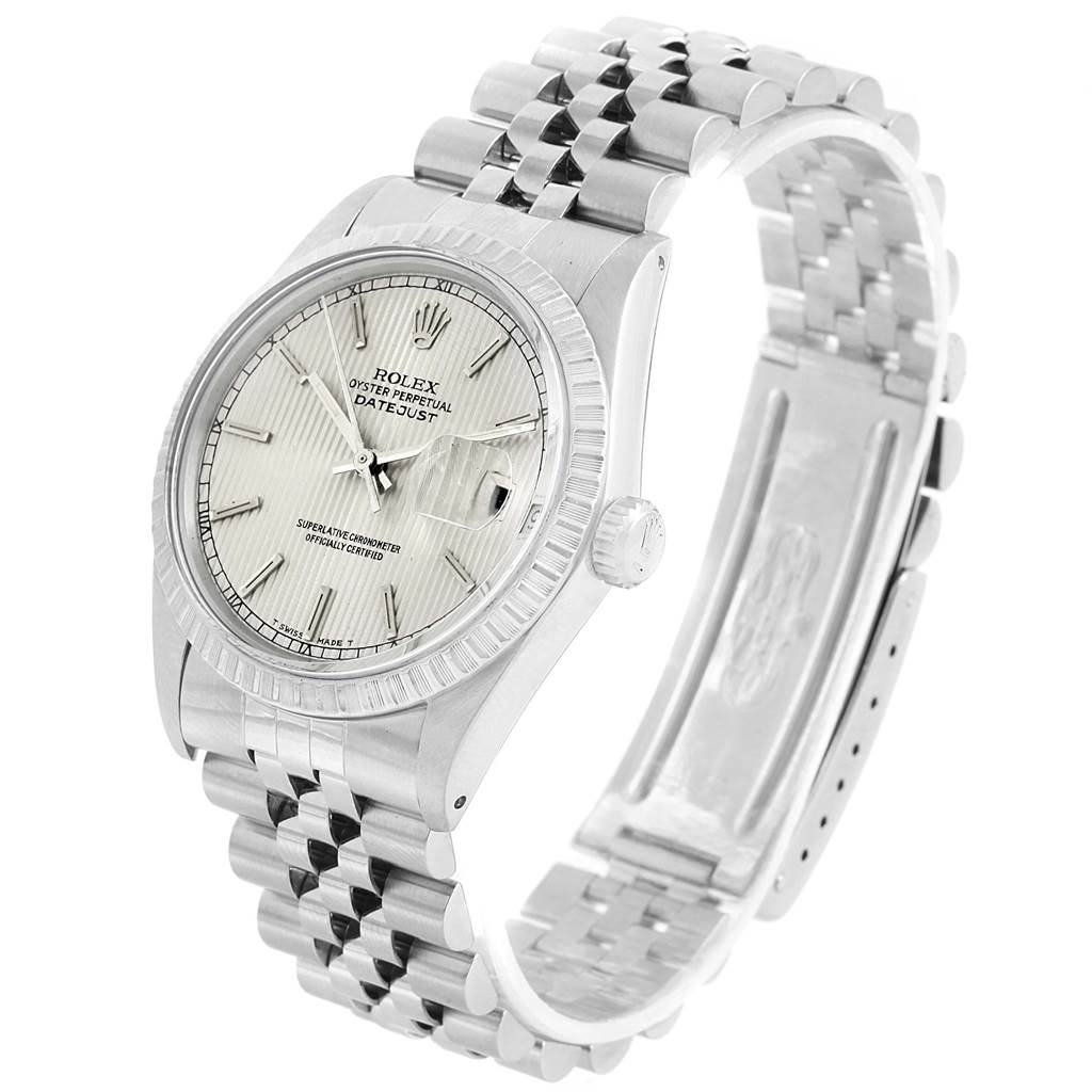 The image shows a Rolex Datejust 16030 Men's Stainless Steel Silver Dial 16030 Men's Stainless Steel Silver Dial watch at a three-quarter angle, highlighting the face, bezel, crown, and bracelet.
