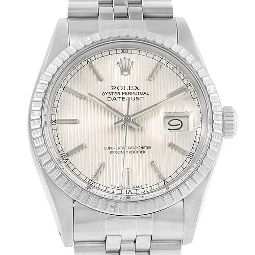 Photo of Rolex Datejust 36 Silver Tapestry Dial Steel Mens Watch 16030