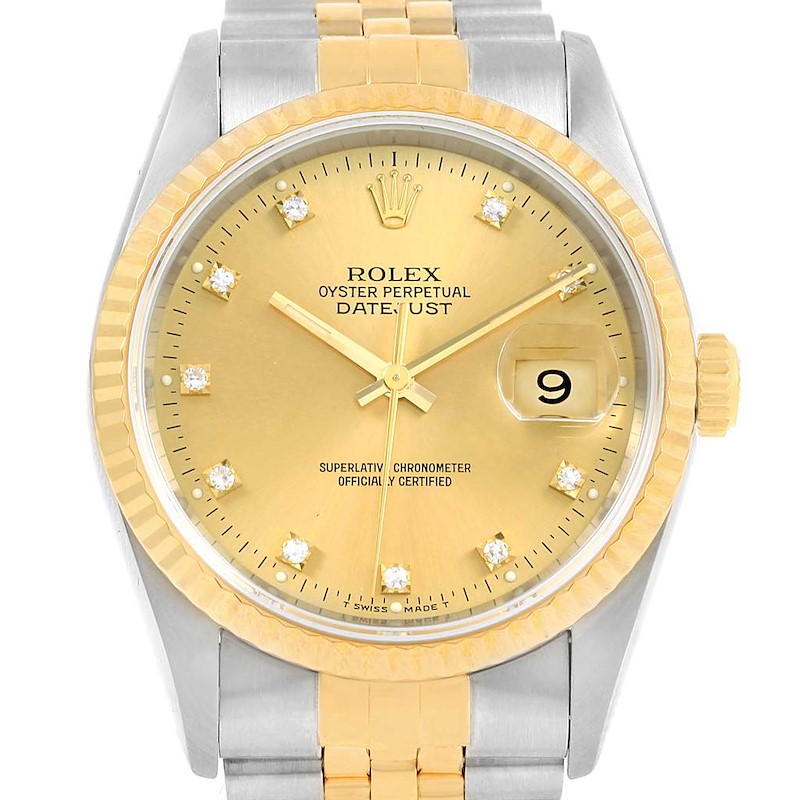 Rolex Datejust 36 Steel Yellow Gold Diamond Dial Unisex Watch 16233 SwissWatchExpo