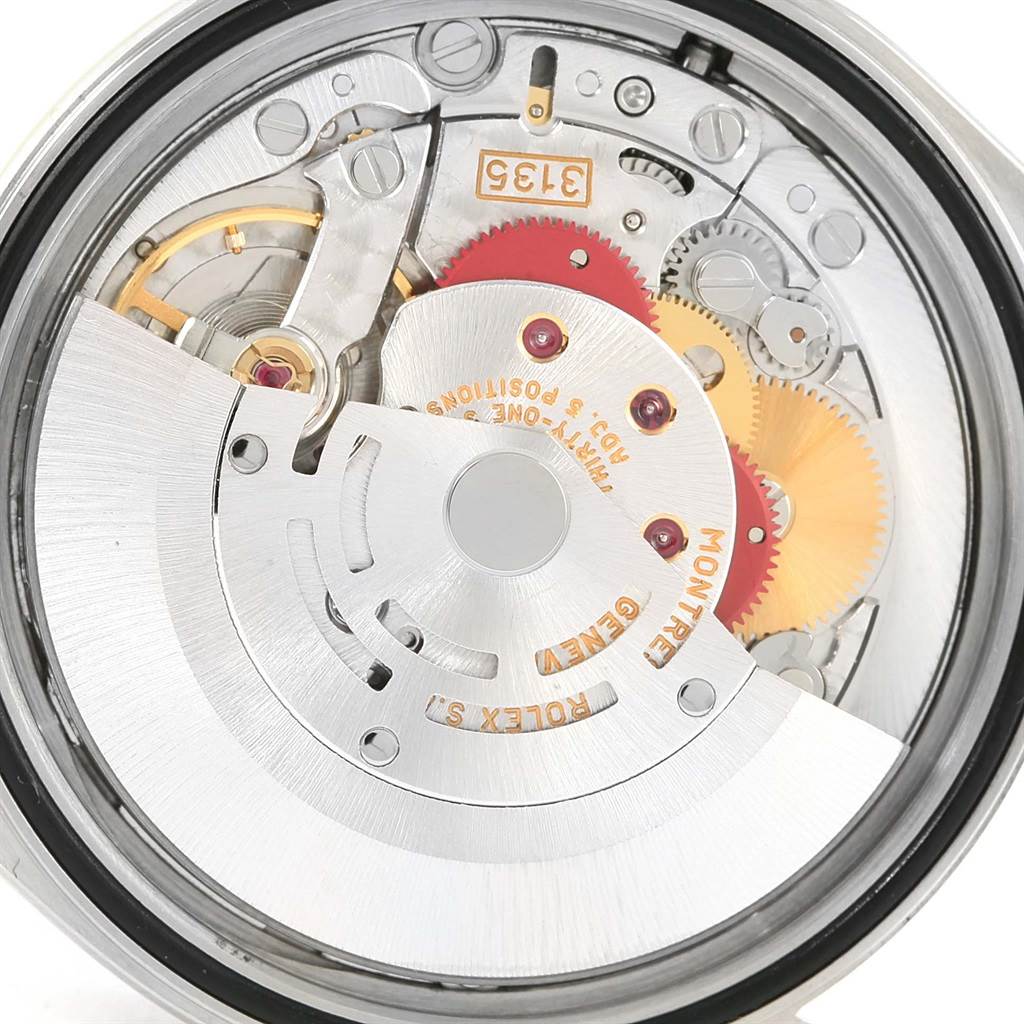 This image shows the internal movement mechanism of the Rolex Datejust 16233 Men's Steel and Gold (two tone) Champagne Dial 16233 Men's Steel and Gold (two tone) Champagne Dial watch, viewed from the back.